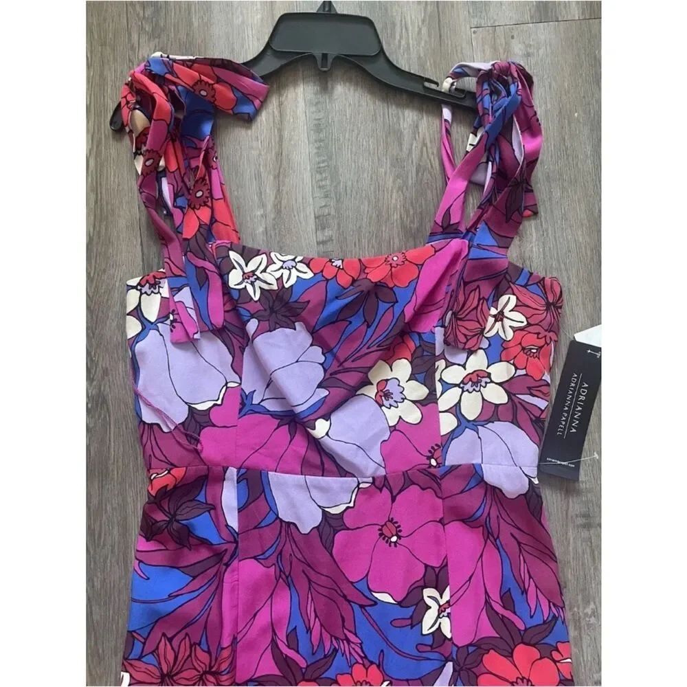 Adrianna Papell Women's Purple Floral Tie-Shoulder Dress Sz 12 NWT - Picture 4 of 7